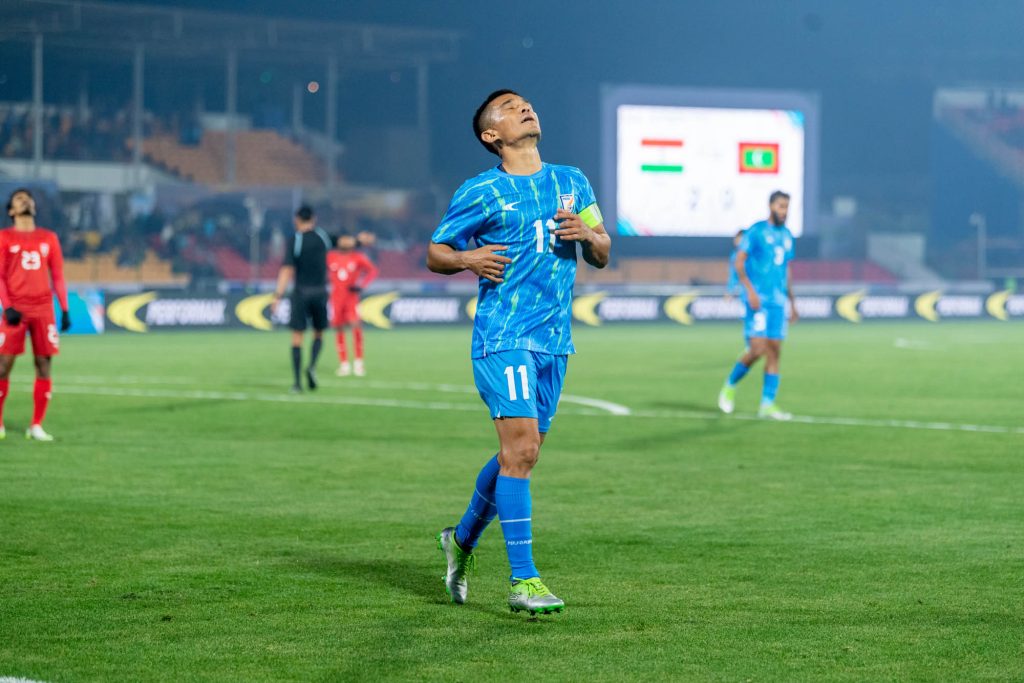 Sunil Chhetri after scoring against Maldives