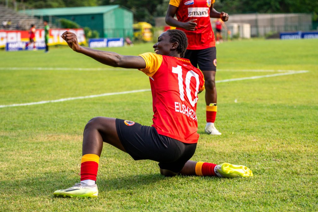 Elshaddai of East Bengal FC celebrating after scoring the 2nd goal against Gokulam Kerala