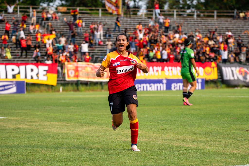 Soumya after scoring the third goal for her team