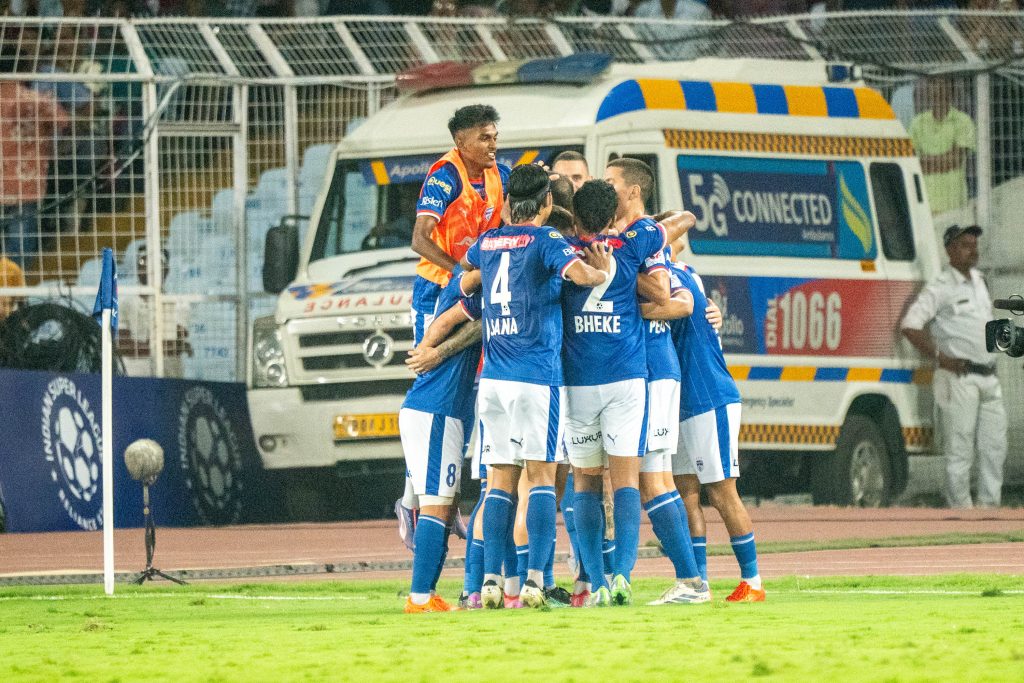 Bengaluru FC players celebrating after scoring goal
