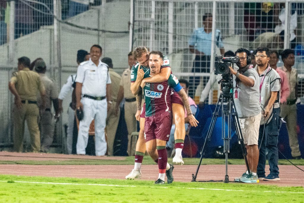 Maclaren of Mohun Bagan SG celebrating after scoring goal against Bengaluru FC