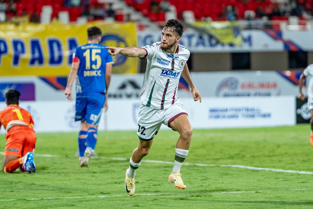 Suhail Bhatt of Mohun Bagan SG celebrating after scoring against Kerala Blasters in Super Cup 2025