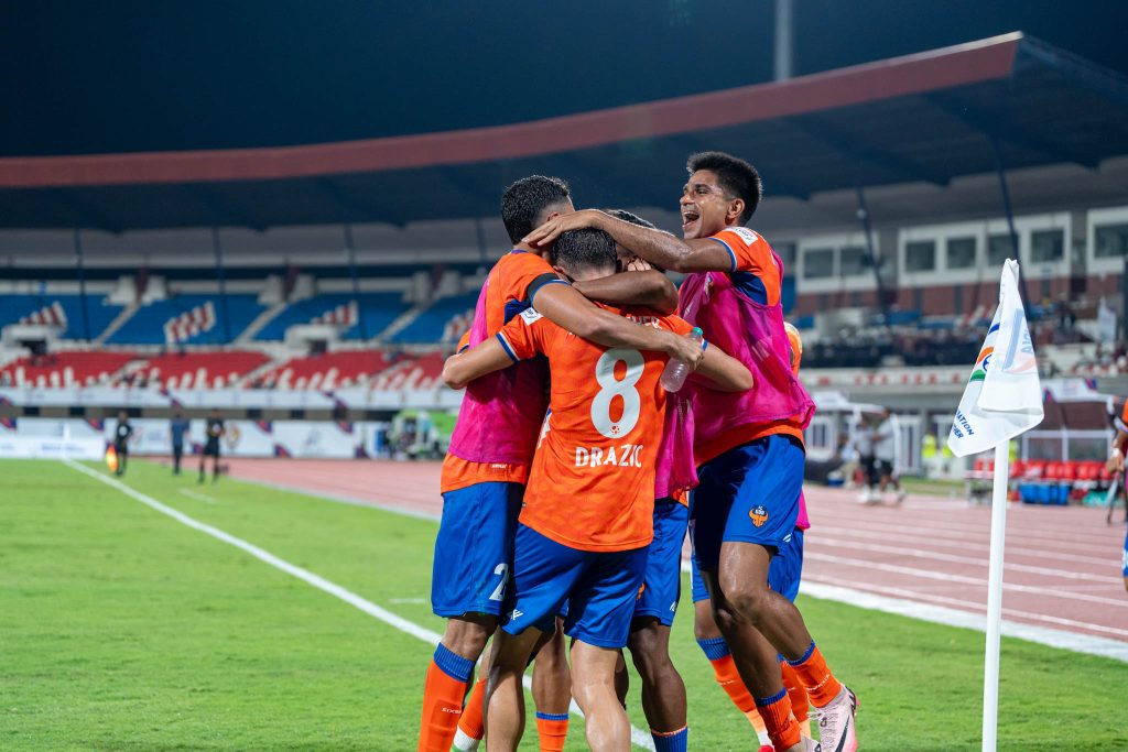 FC Goa celebrating their third goal of the match
