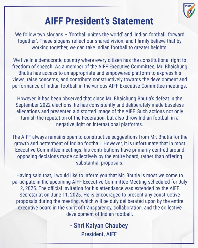 press release by AIFF President Kalyan Chaubey