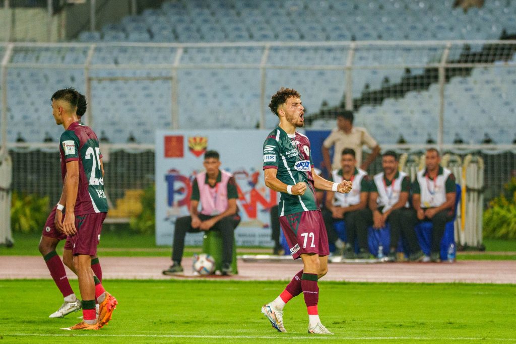 Suhail of Mohun Bagan SG after scoring against Mohammedan SC in Durand Cup 2025