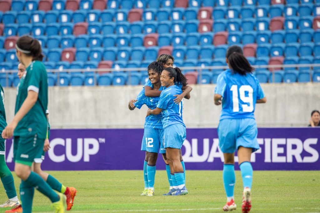 Indian team celebrating goal scored against Iraq