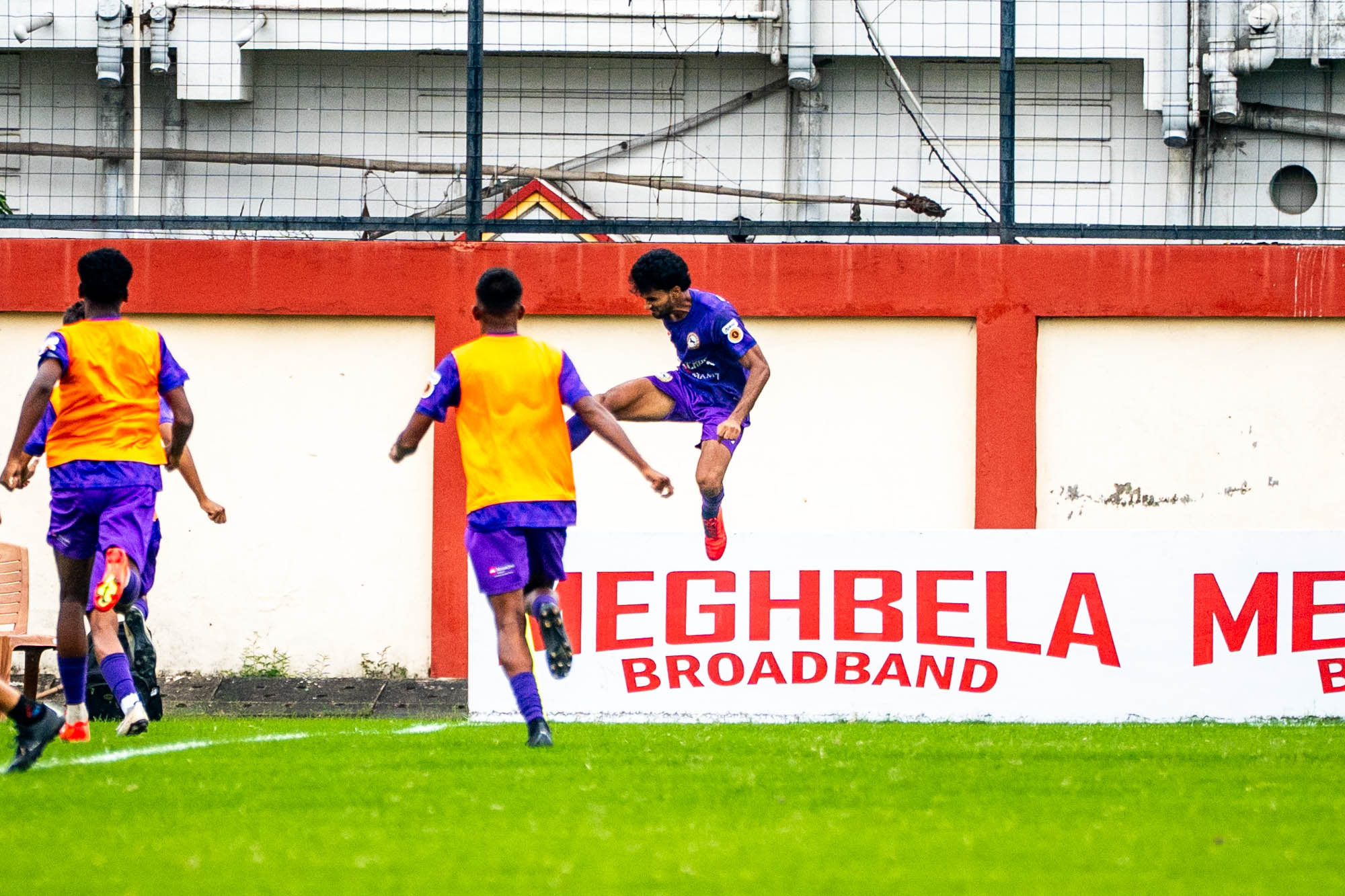 David Motla of Mamoni Patha Chakra celebrating after scoring against East Bengal in CFl 2025