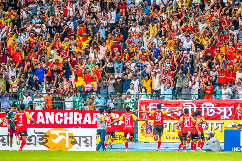 East Bengal FC players celebrating after scoring the 1st goal