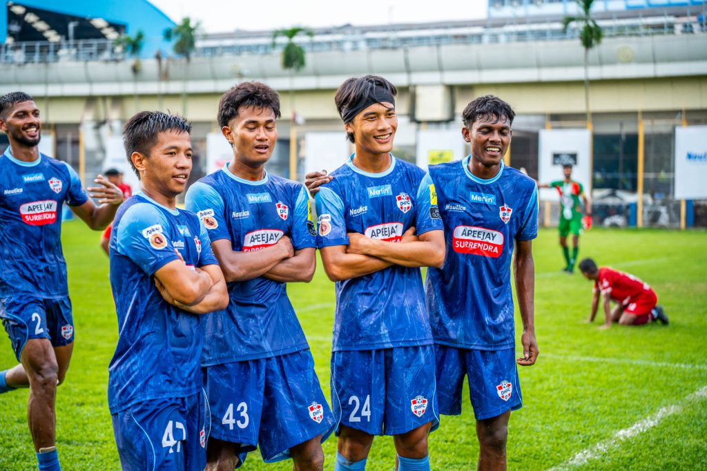 Diamond Harbour players celebrating after Gangte scored late winner