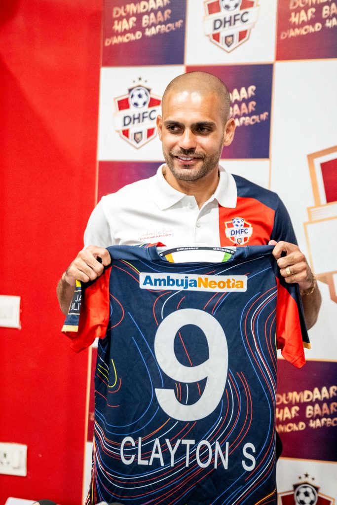Clayton with Diamond Harbour FC jersey
