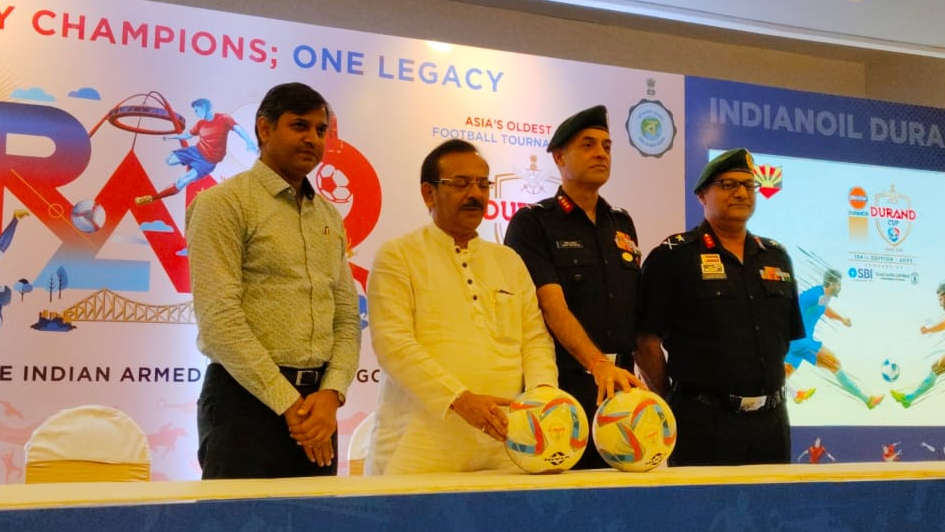 Sports Minister of West Bengal and Lt General Mohit Malhotra and other senior dignitaries grace the opening press conference of Durand Cup