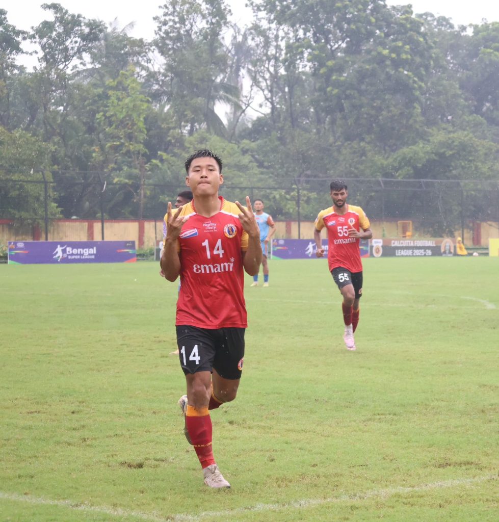 David of East Bengal FC after scoring against BSS Sporting in CFL 2025