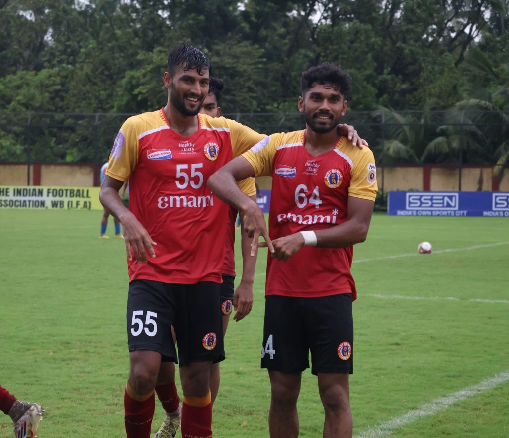 Naseeb Rahman of East Bengal celebrating after scoring