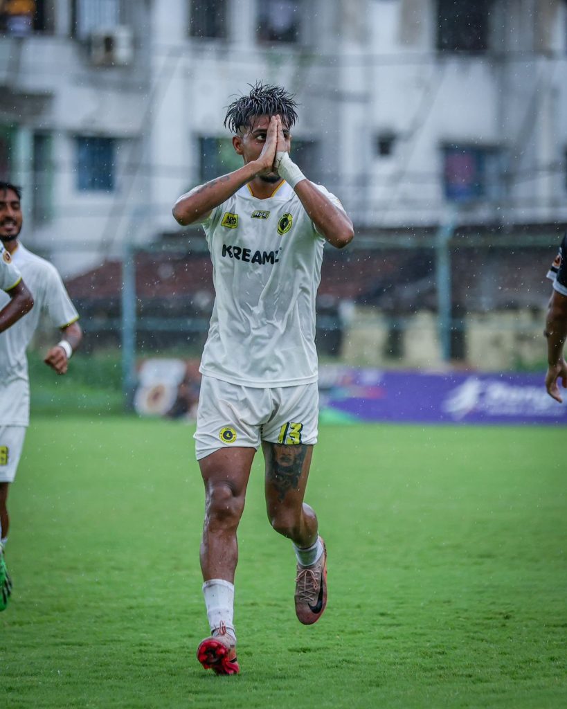 Souvik Ghoshal of Asos Rainbow after scoring against Mohammedan SC