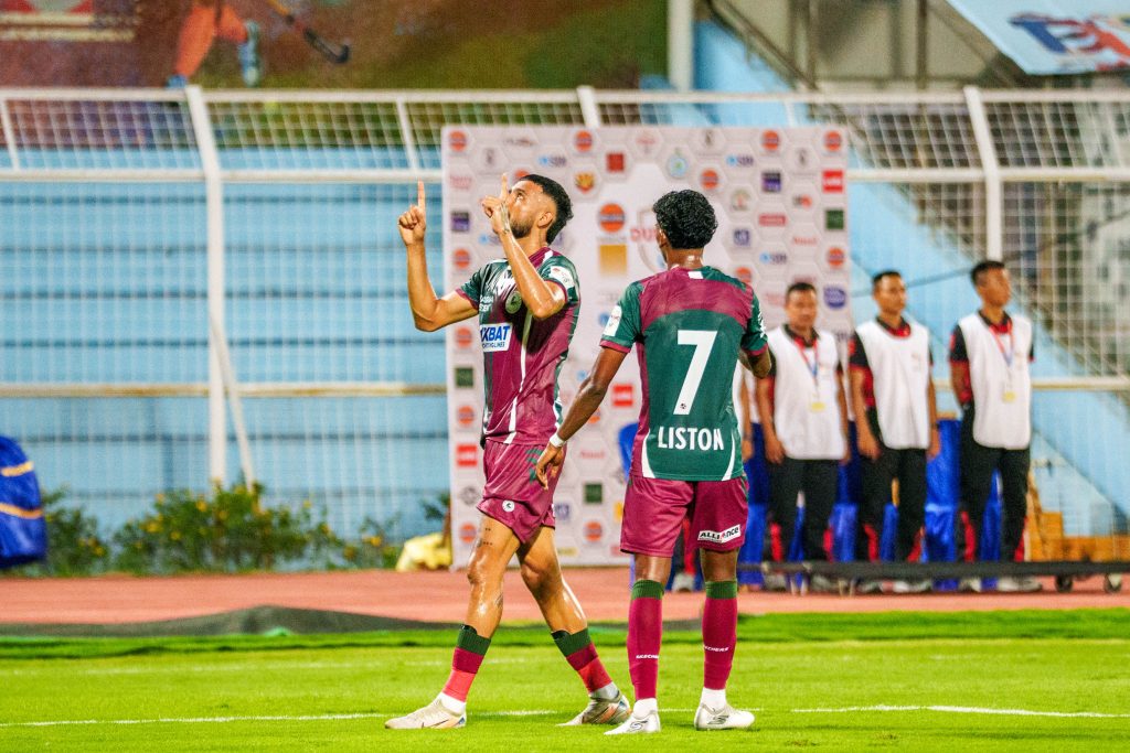 Manvir Singh of Mohun Bagan SG after scoring against BSF