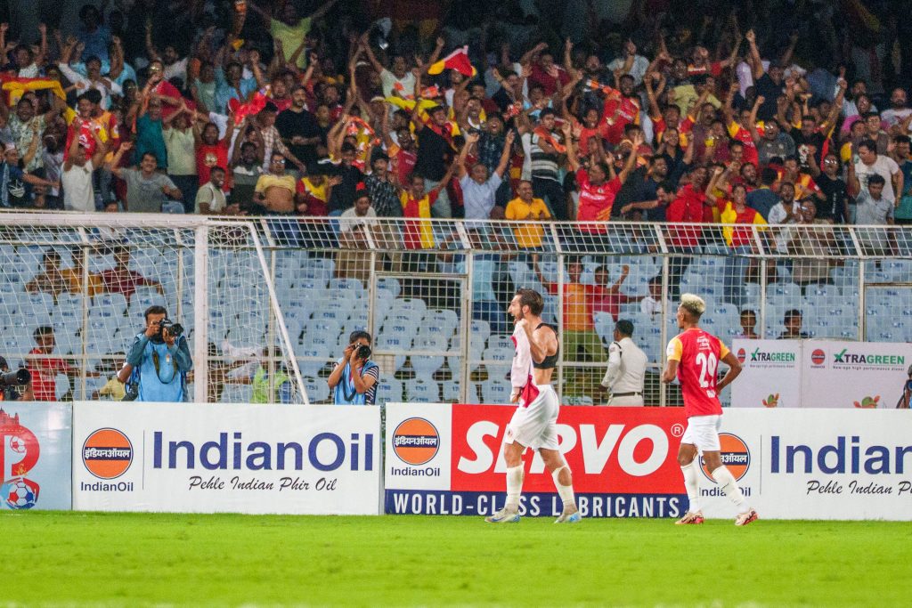 Diamantakos of East Bengal FC after scoring the 2nd goal