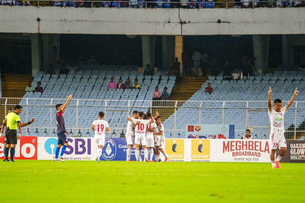 NorthEast United FC celebrating after scoring the 1st goal
