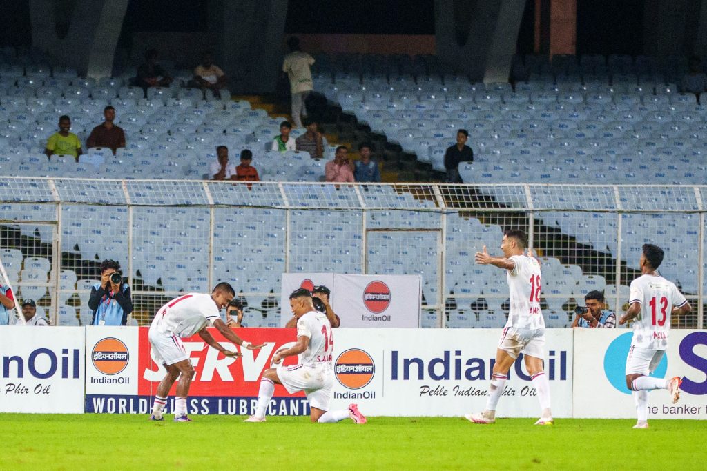 Parthib after scoring the 2nd goal for NorthEast United FC