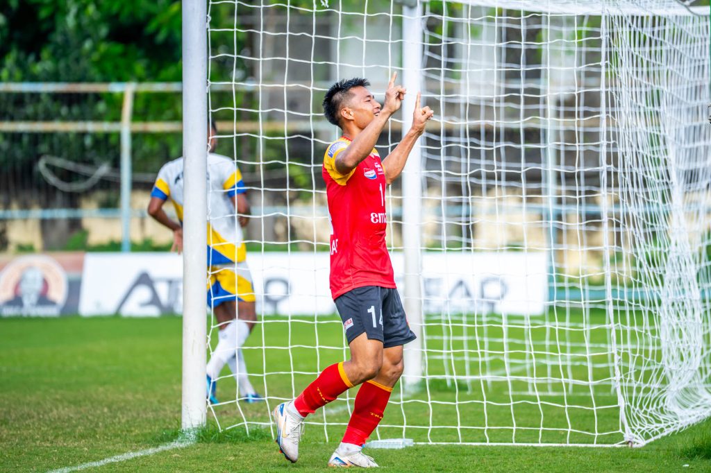 David Lalhansanga of East Bengal after scoring against Kalighat MS