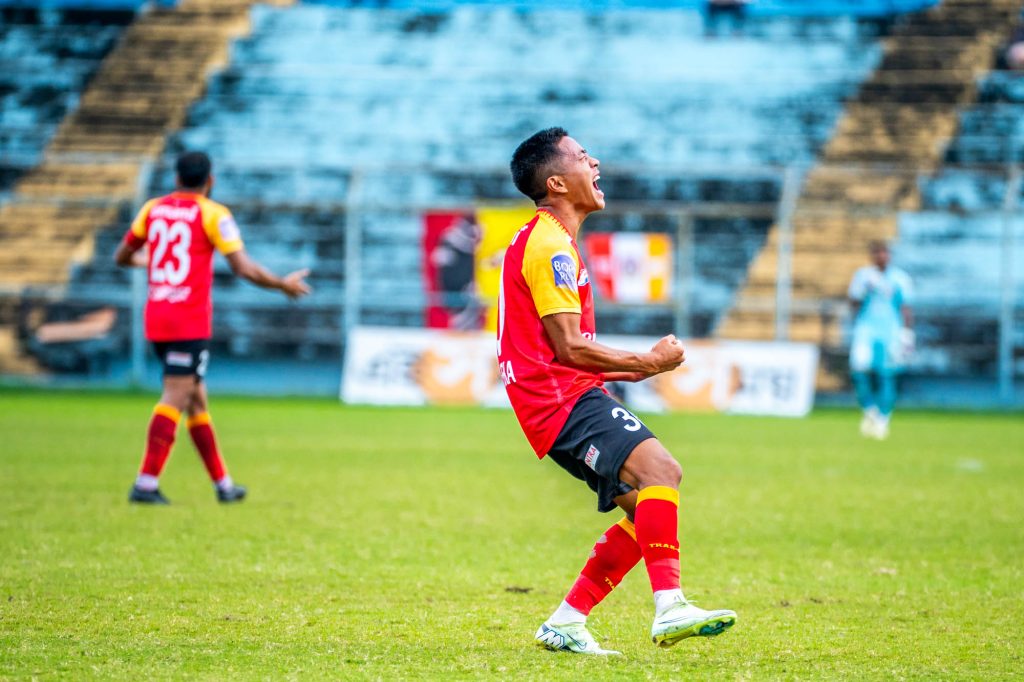 Guite Peka after making the score 2-0 for East Bengal against Kalighat MS