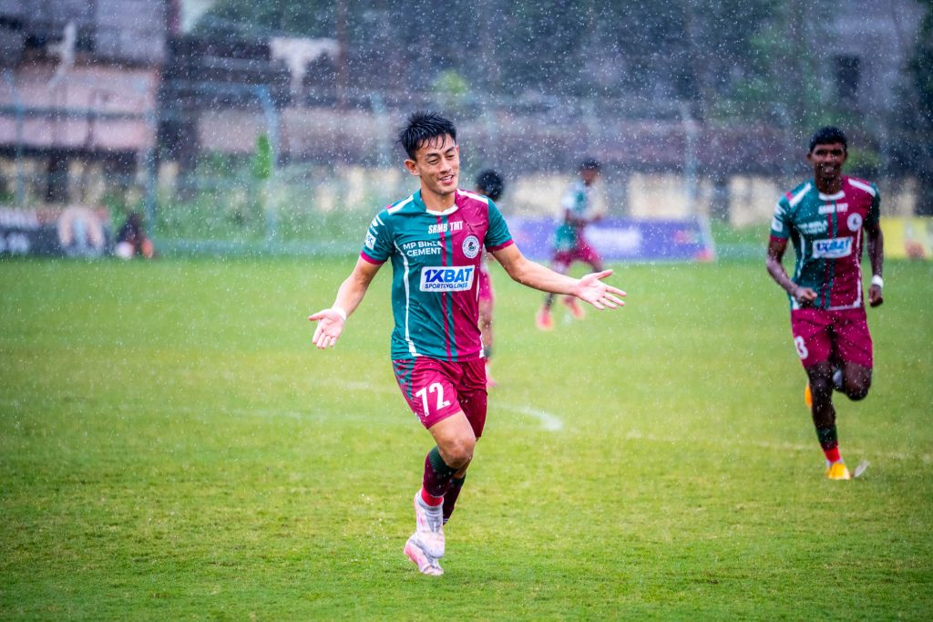 Pasang of Mohun Bagan after scoring against Patha Chakra