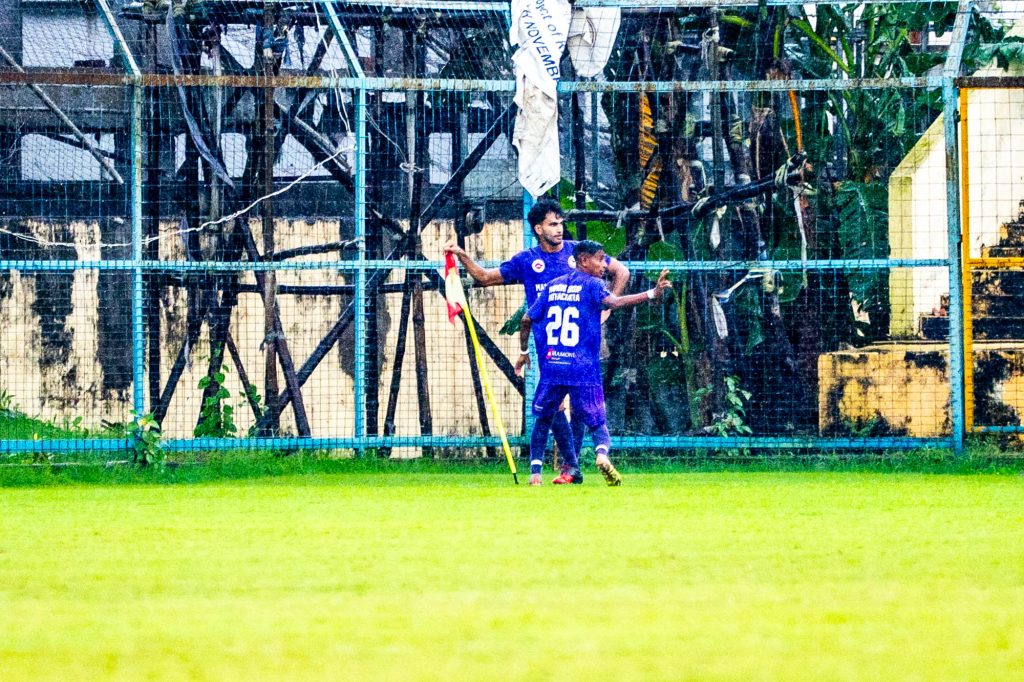 Devid Motla of Patha Chakra after scoring against mohun Bagan