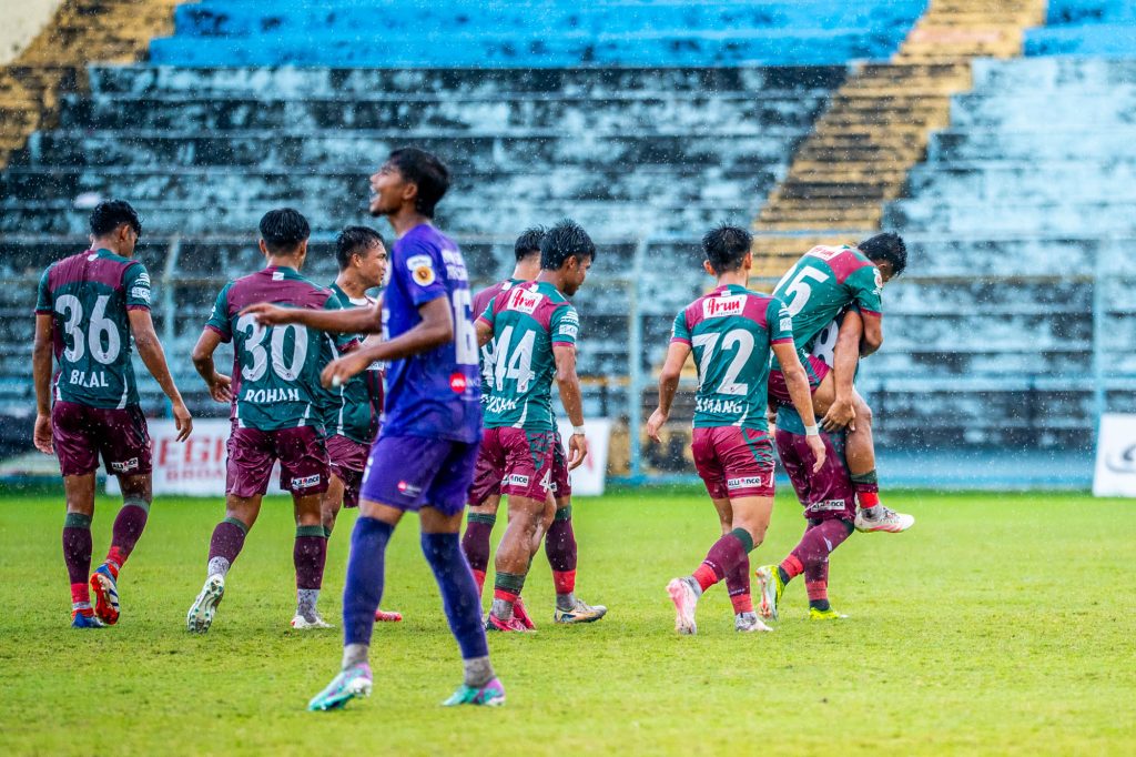 Mohun Bagan players and Karan Rai celebrating after Karan Rai scored from free kick
