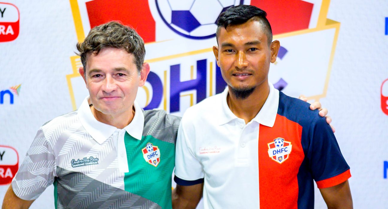 Diamond Harbour FC's coach and player at pre match press conference before their Durand Cup 2025 Quarter Final match