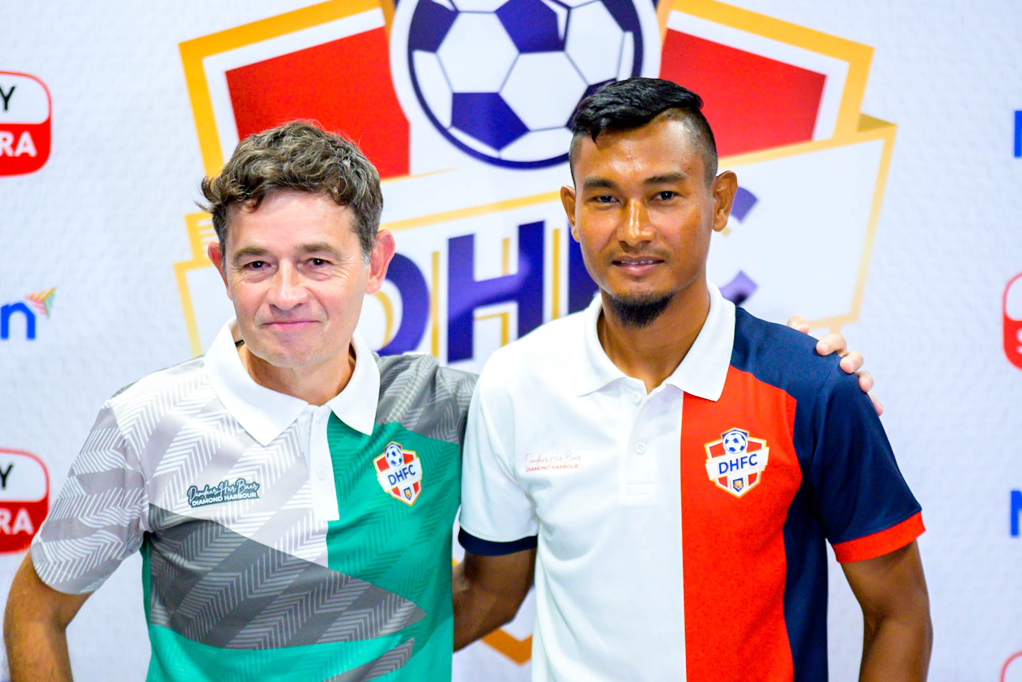 Diamond Harbour FC's coach and player at pre match press conference before their Durand Cup 2025 Quarter Final match