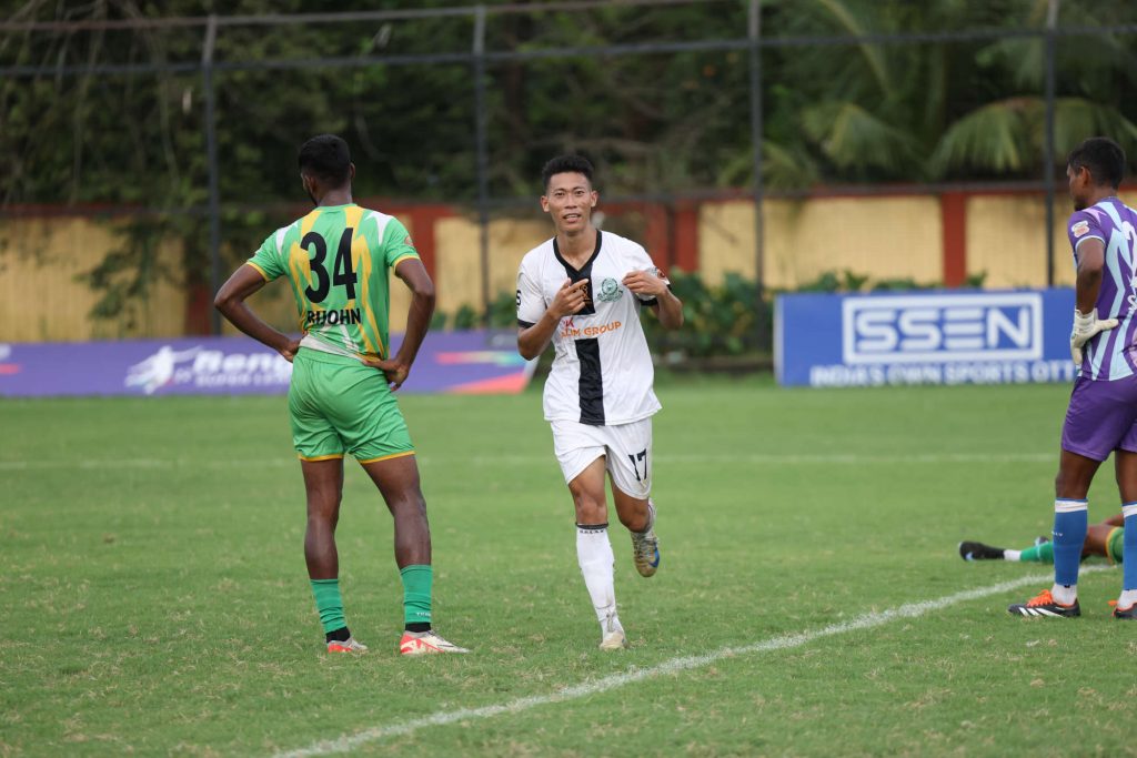 Adison  of Mohammedan SC after scoring against Sribhumi FC