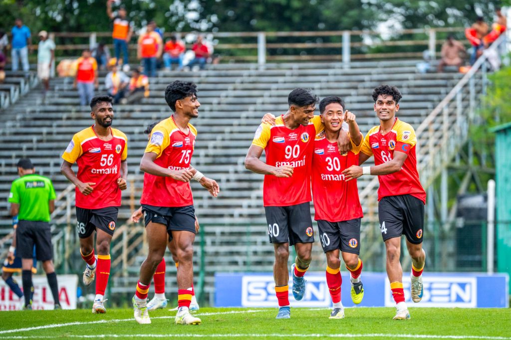 East Bengal FC players and Guite celebrating goal