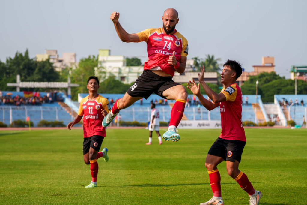 Rashid of East Bengal celebrating after scoring