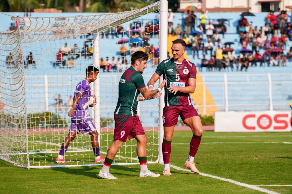 Petratos of Mohun Bagan SG after scoring the 1st goal