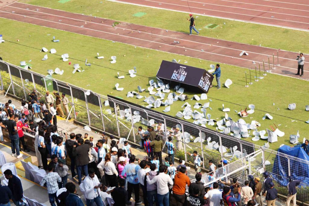 Messi Kolkata Chaos - Bottles thrown, posters torn, seating damaged