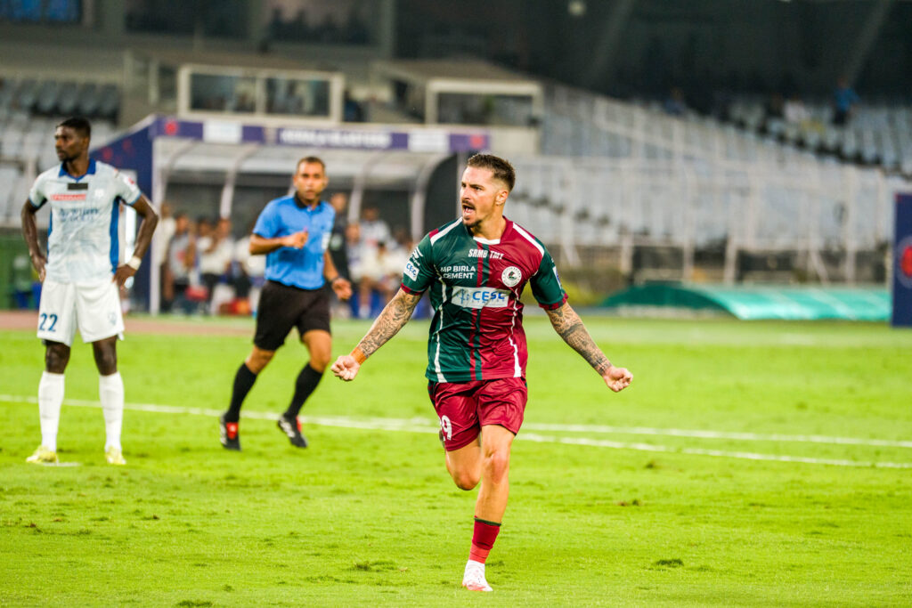 Maclaren of Mohun Bagan after scoring against Kerala Blasters