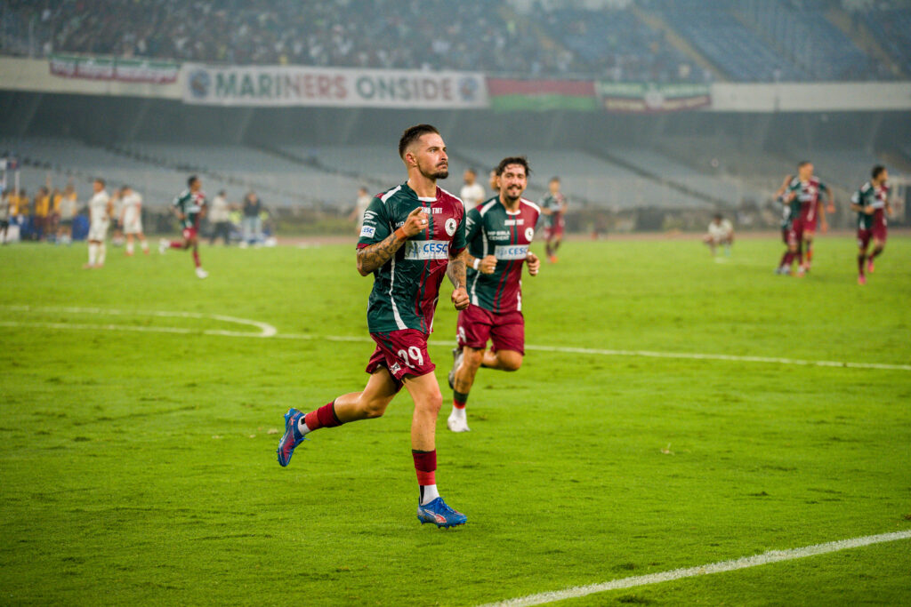 Jamie Maclaren after scoring gainst Chennaiyin FC