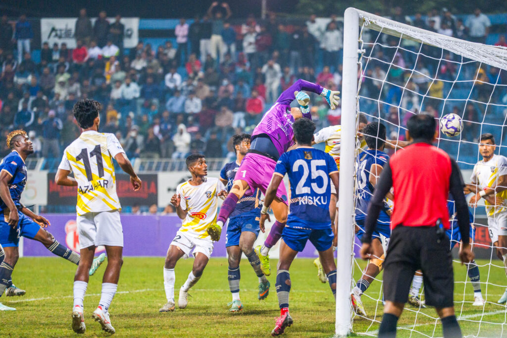 Howrah Hooghly player Kaustav Dutta's Olympic goal going into the net