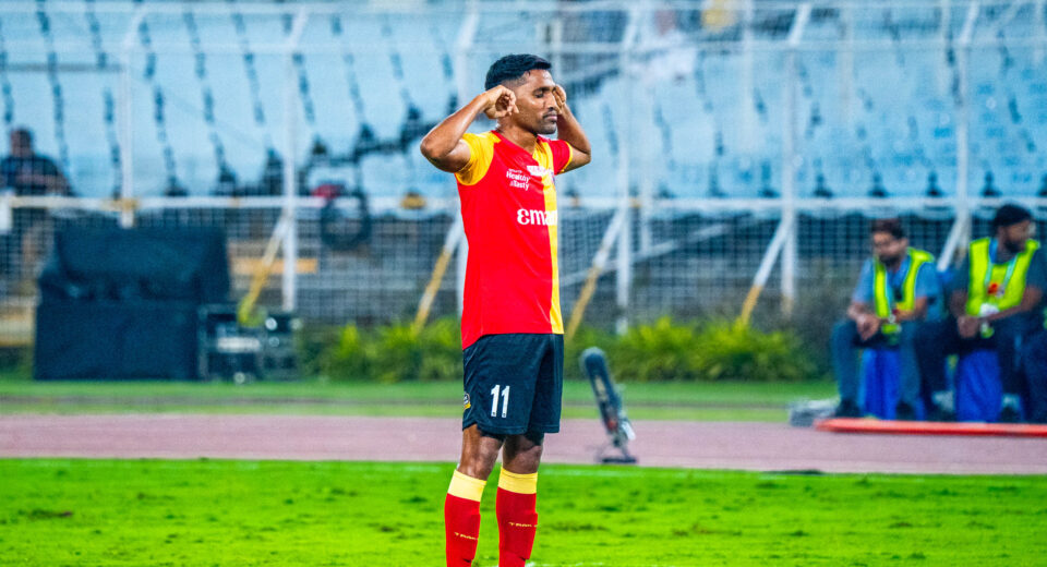 Nandha of east Bengal celebrating after scoring