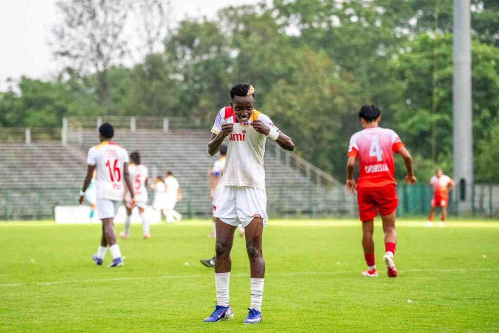 Fazila of East Bengal FC after scoring the hatrik goal