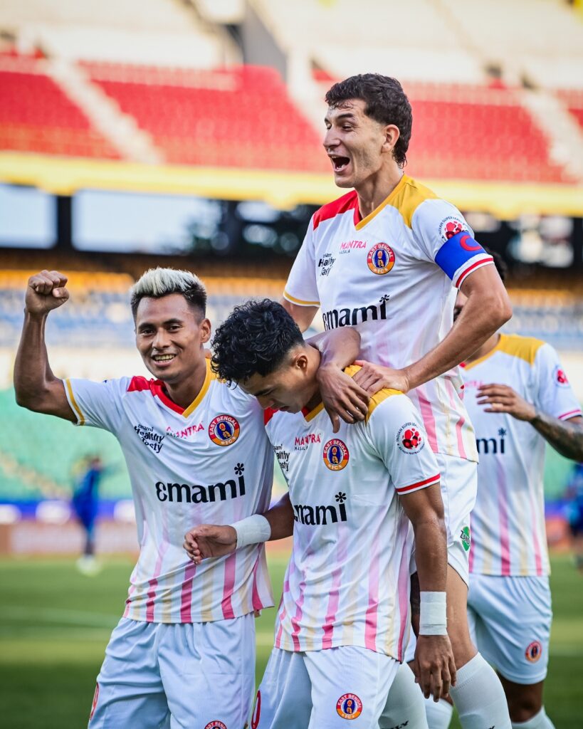 Edmund and East Bengal's players celebrating after Edmund's goal