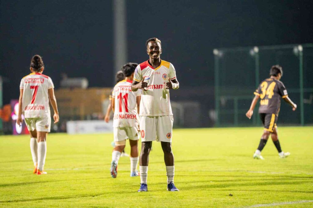 Fazila Ikwaput celebrating after scoring