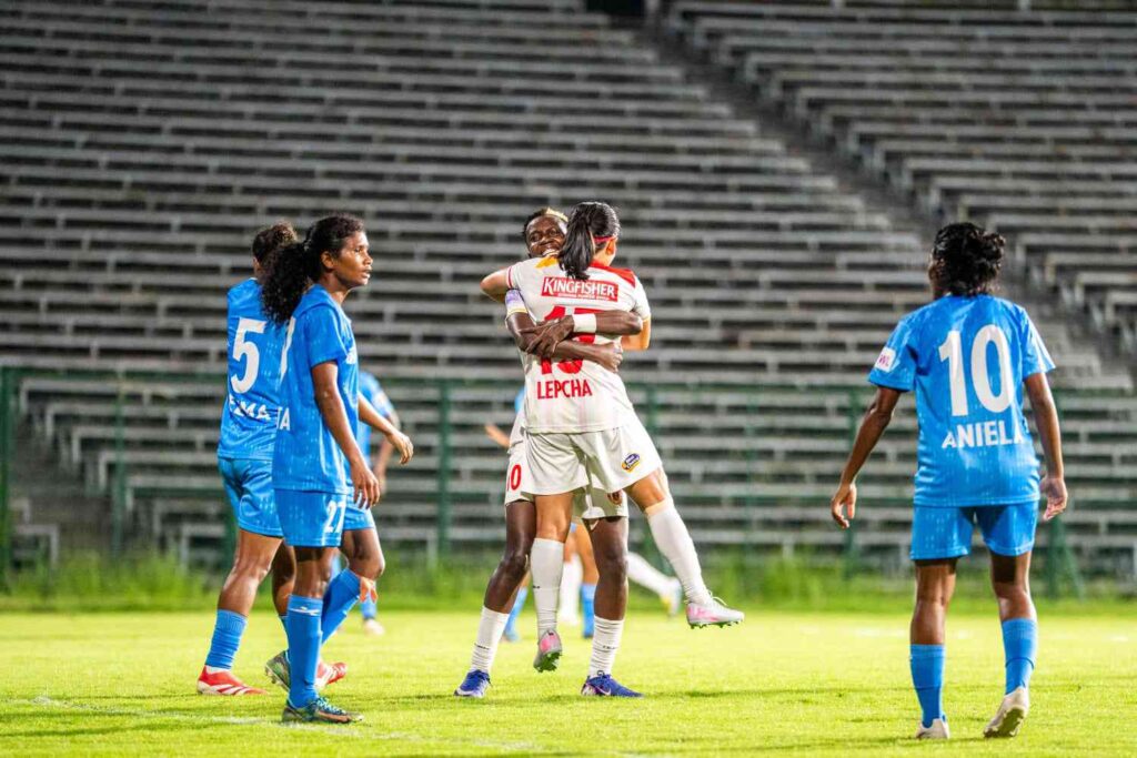 Susmita Lepcha after scoring from a header