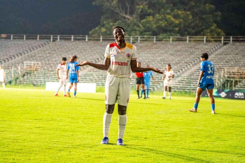 Resty after scoring the 6th goal of East Bengal