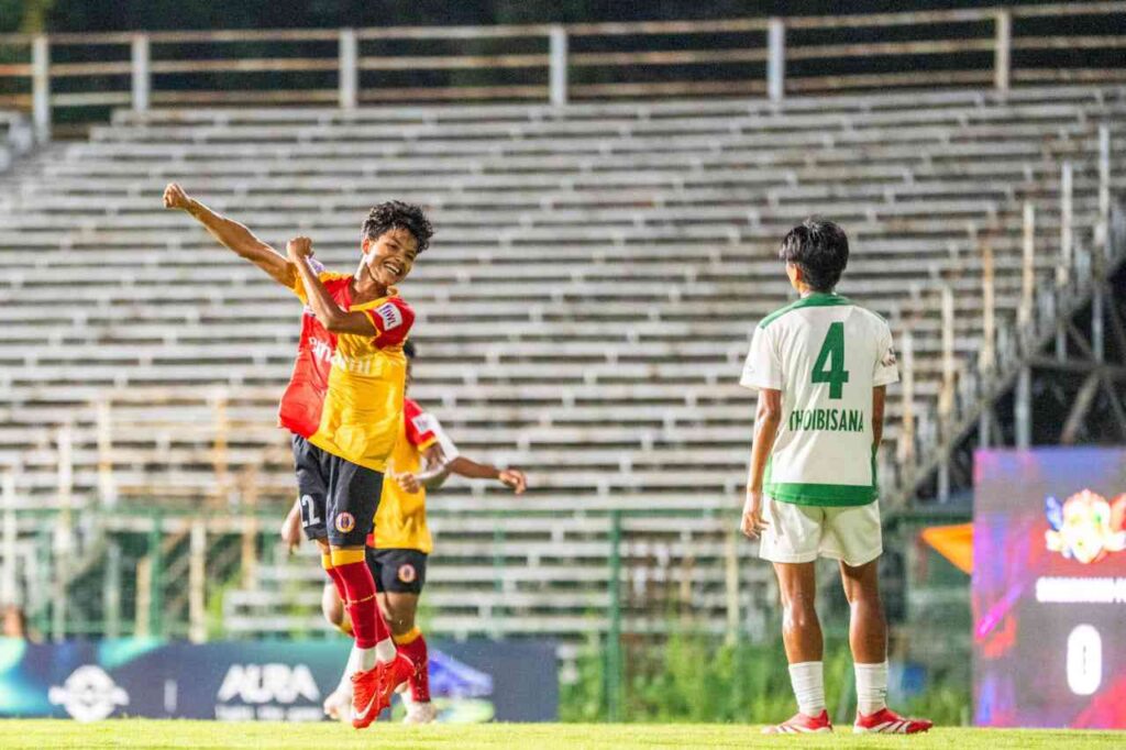 Sulanjana Raul celebrating her goal against Sribhumi FC
