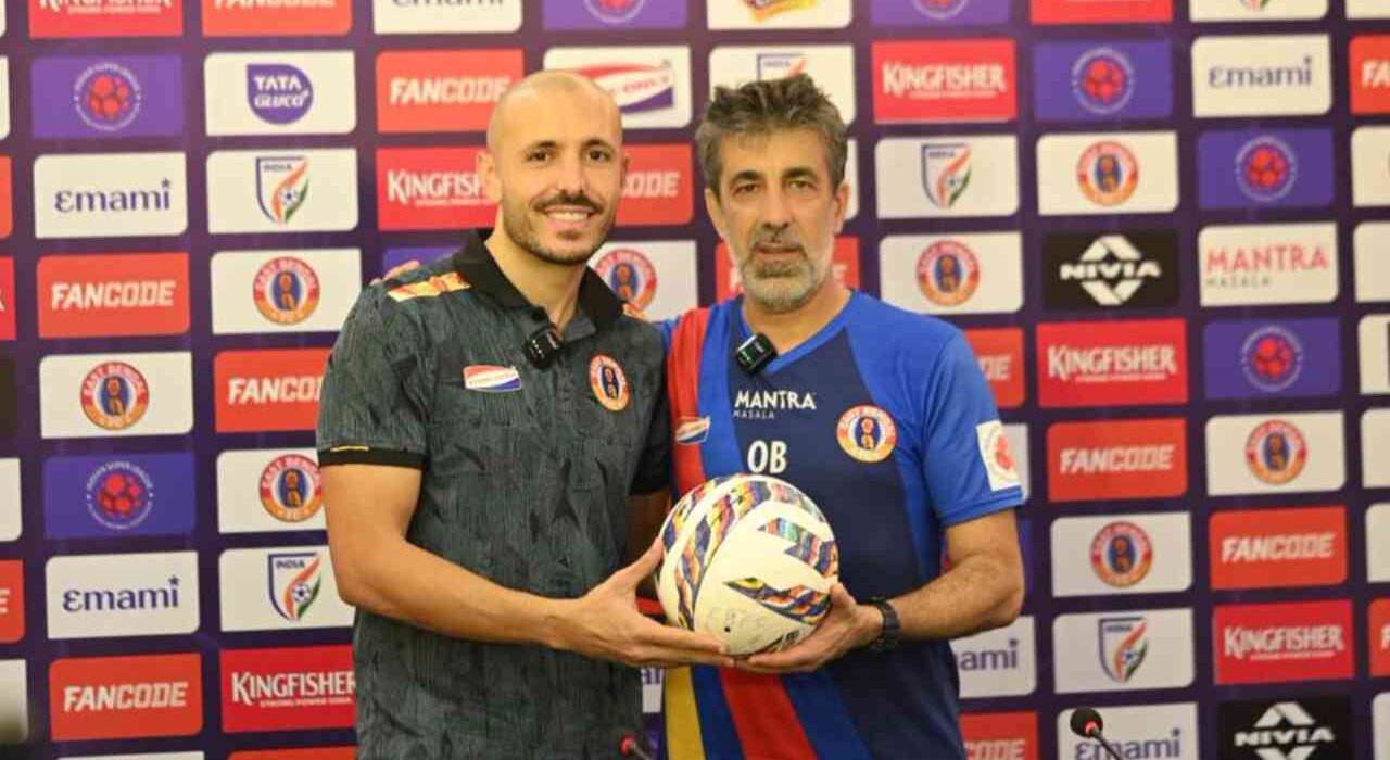 East Bengal FC coach and player at pre match press conference before Inter Kashi match