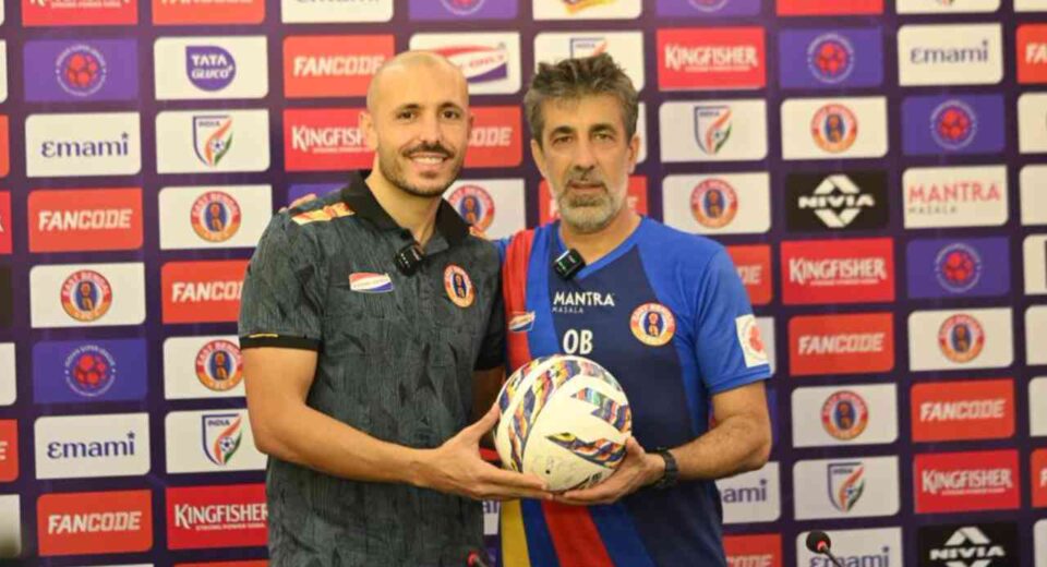 East Bengal FC coach and player at pre match press conference before Inter Kashi match