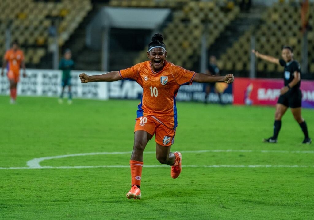 Pyari Xaxa celebrating after in SAFF Women's Championship 2026 final