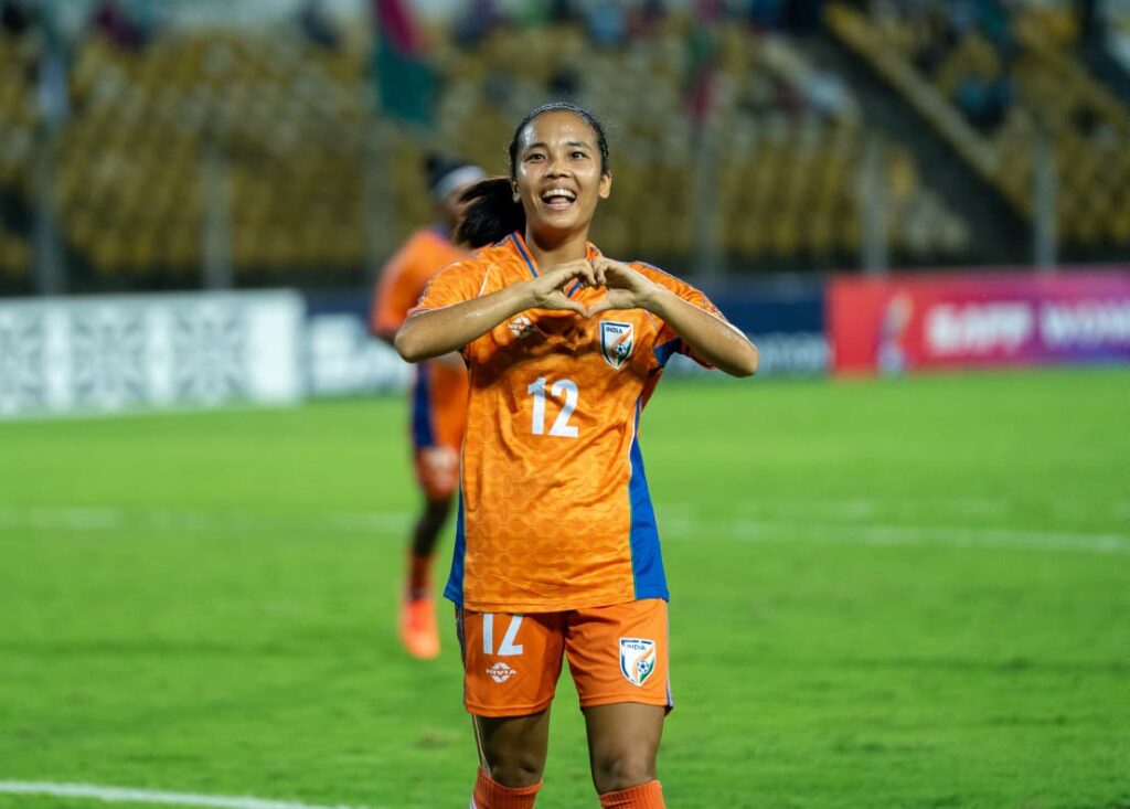 Lynda Kom Serto after scoring the 3rd goal for India