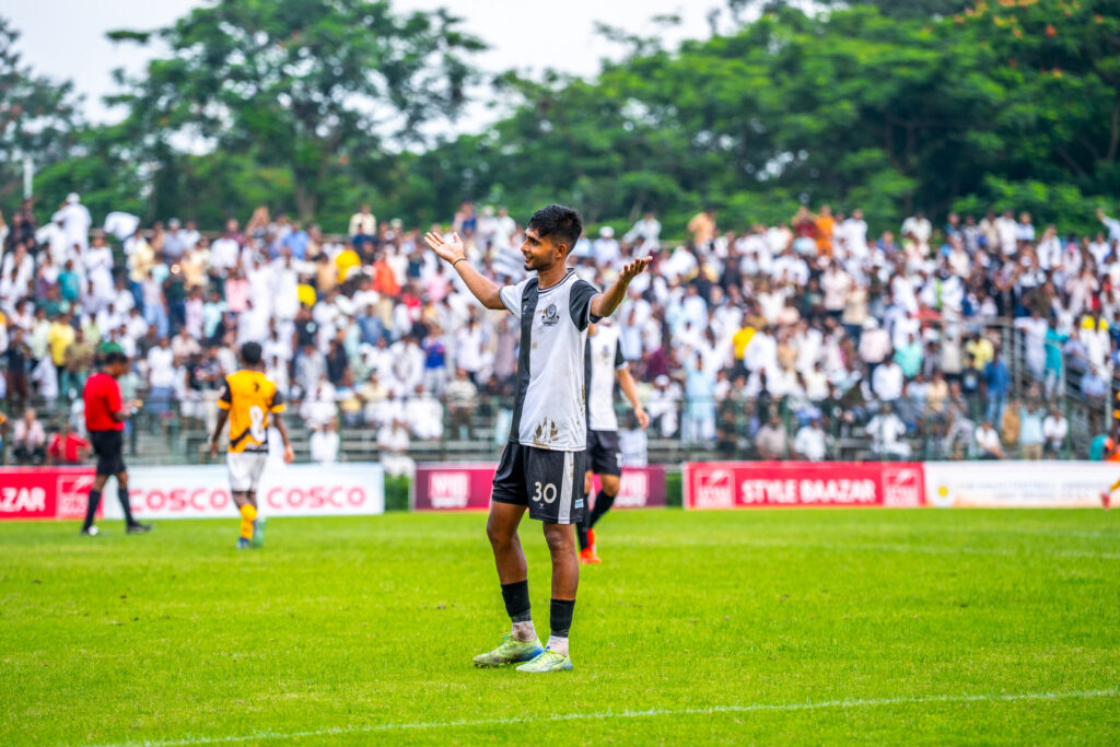 Israfil Dewan celebrating his 2nd goal and teams 3rd goal