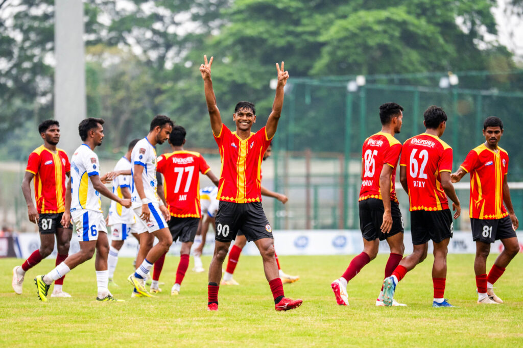 Joseph Justin celebrating after scoring from penalty